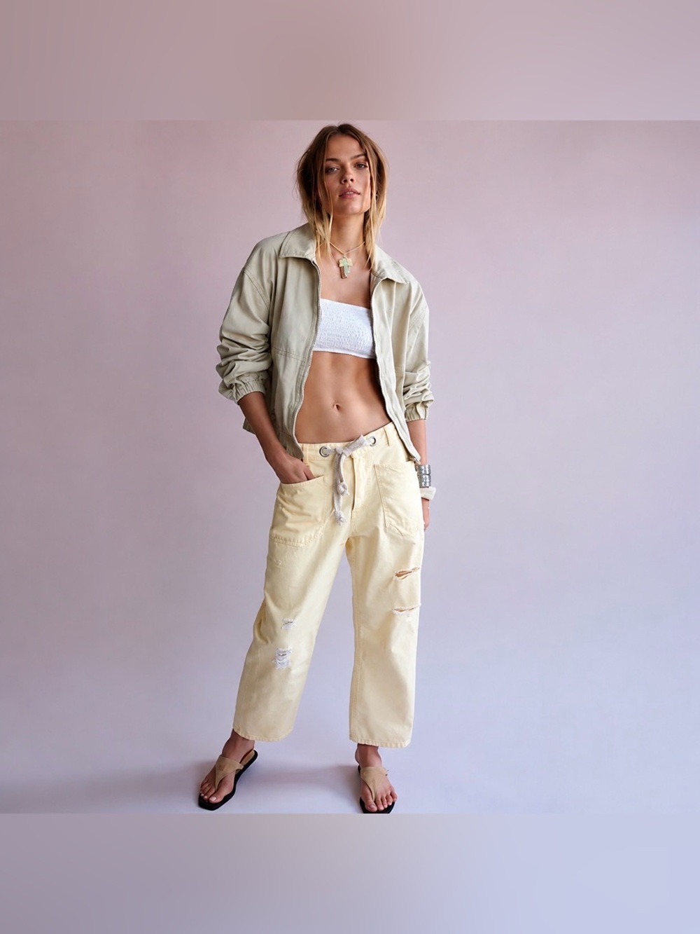 Free People Moxie Low Slung Yellow Lemon Icing Barrel Jeans Denim Size 29